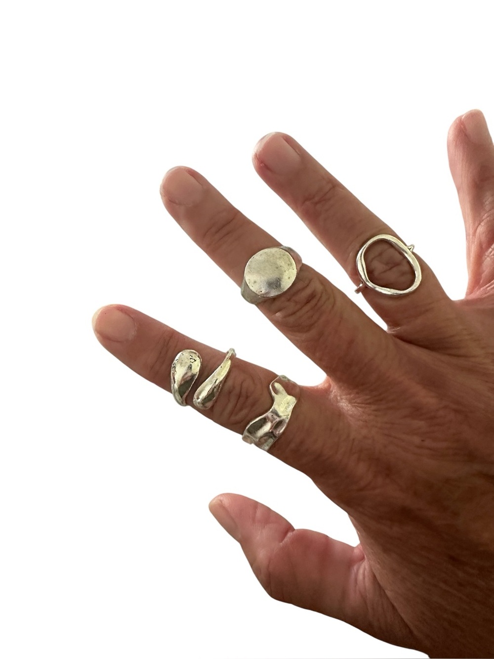 4 Piece Silver Ring Set Various Designs and Sizes